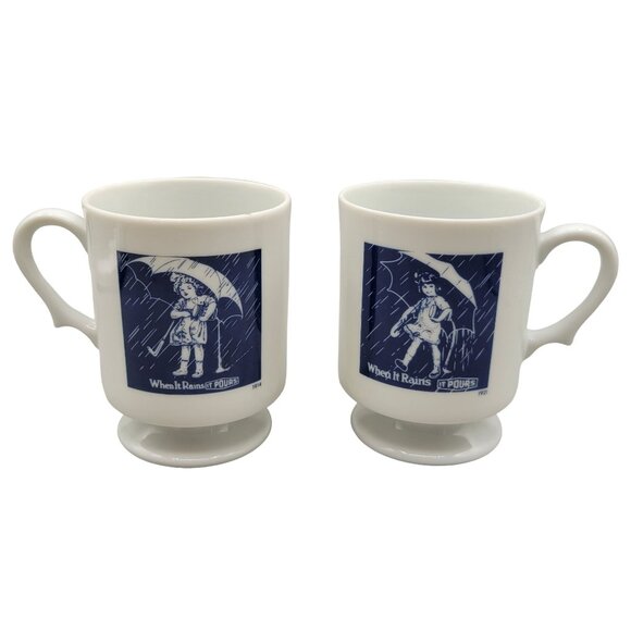 The Morton Salt Girls Pedestal Coffee Cups Set 150 Year Anniversary Advertising - Picture 1 of 6